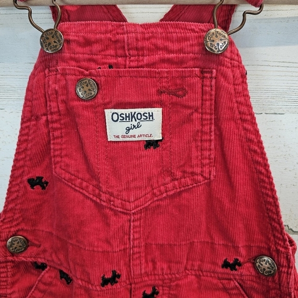 OshKosh B'gosh Girls Red Overalls with Adjustable Straps Sz 4T Dog Embroidered - Picture 12 of 13